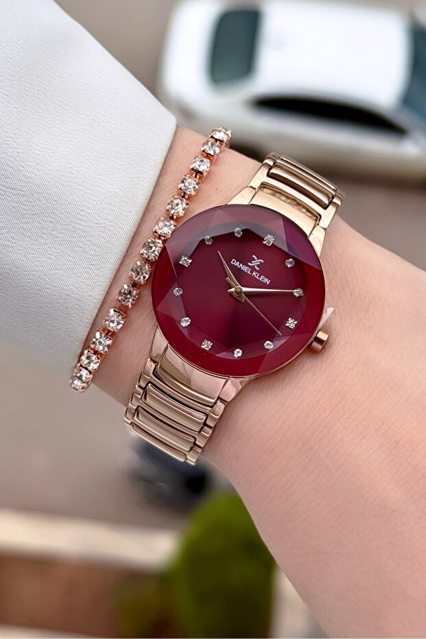 Dial Claret Red Code Bronze Color 2 Year Warranty 30 mm Women's Wristwatch and Gift Bracelet