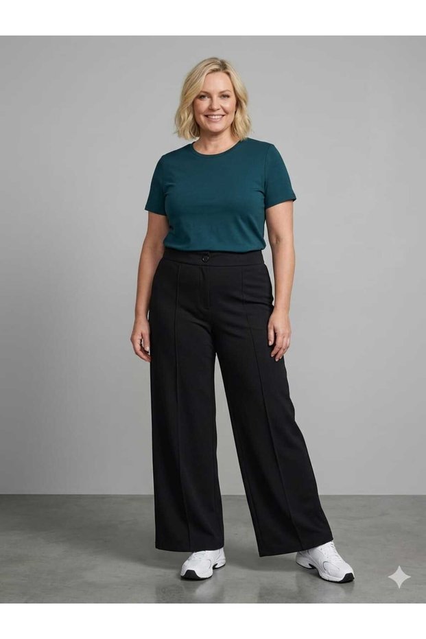 Women's Plus Size Lycra Elastic Waist Crepe High Waist Palozzo Pants
