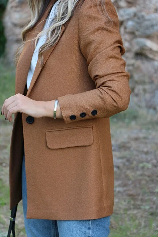 Brown Wool Effect Blazer - 2