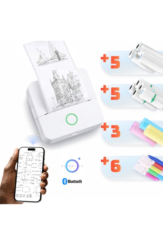 Mini portable Bluetooth thermal printer, + paper rolls
