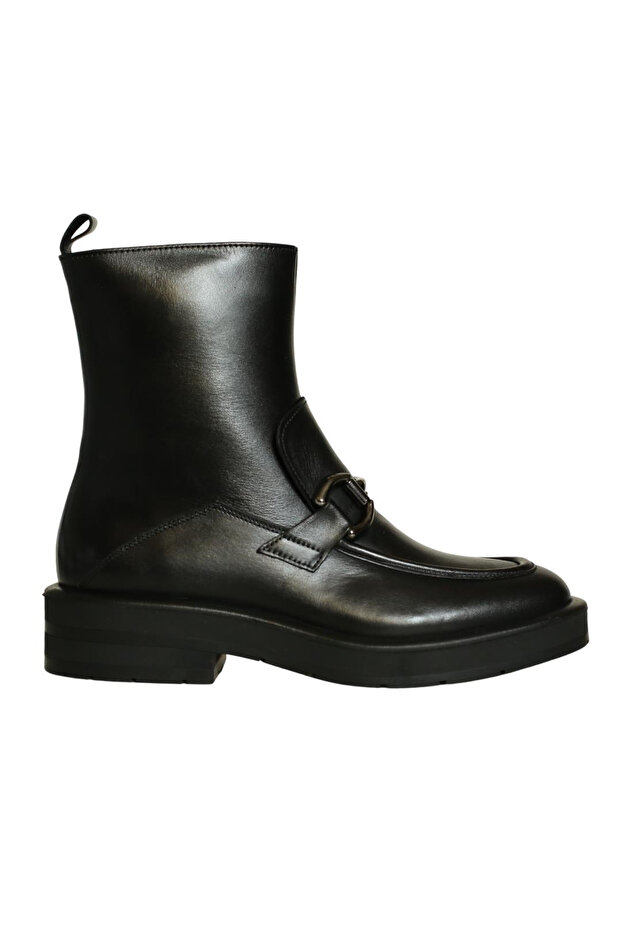 Black Leather Women's Buckle Boots
