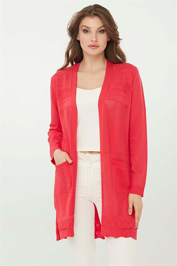Women's Knitwear Hand Knitted Long Cardigan N.Çiçeği