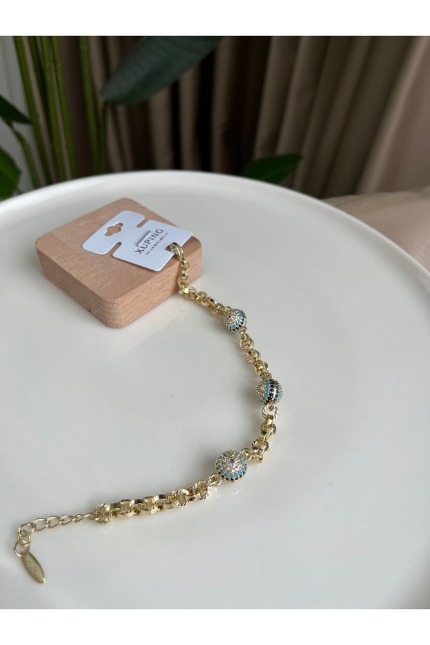 Steel Bracelet with Evil Eye Bead Detail