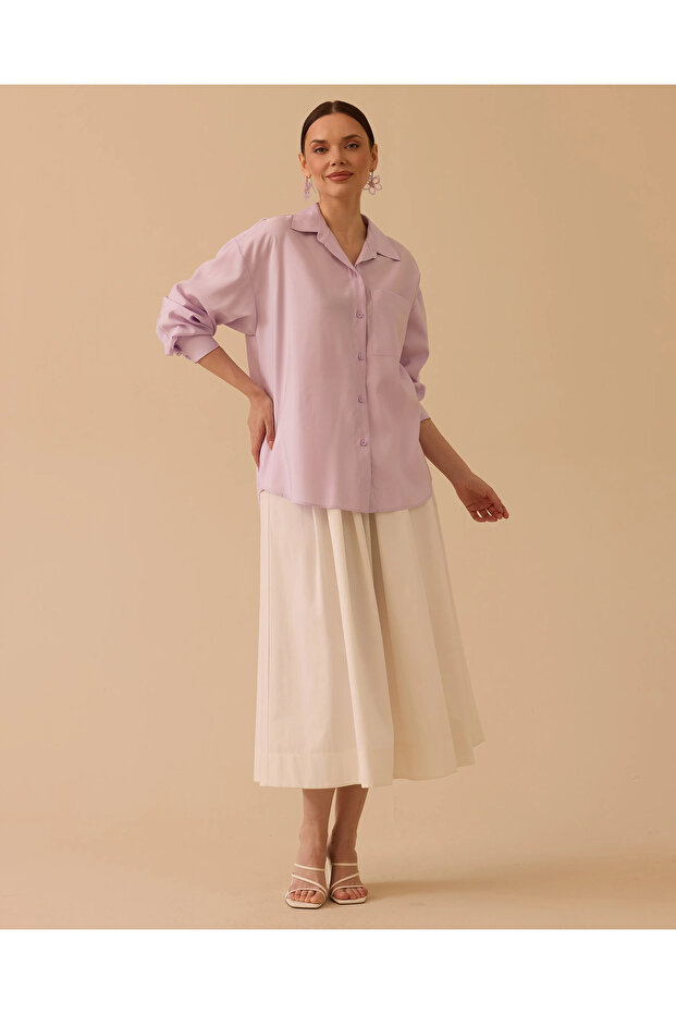 Oversize Basic Keten Gömlek - 1