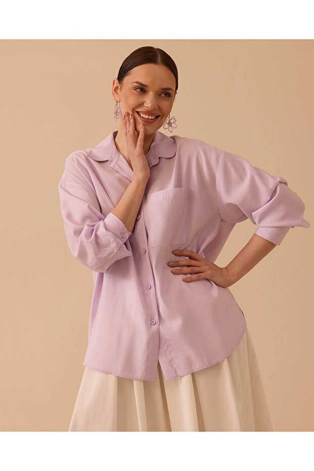 Oversize Basic Keten Gömlek - 2