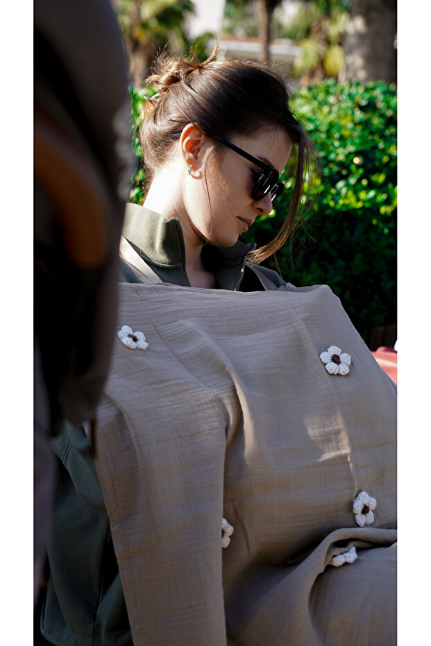 Brown Muslin Nursing Cover with Adjustable Straps, Elastic Back, 100% Cotton Muslin