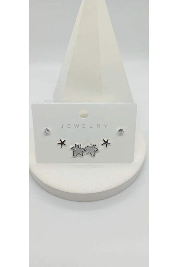 Leaf and star pattern earrings - 1