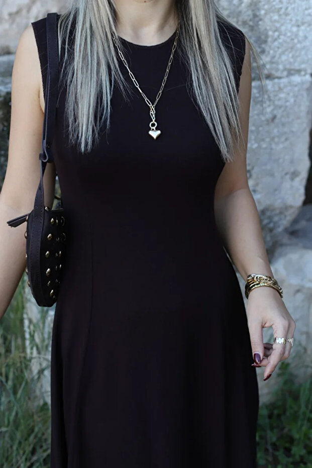 Bitter Brown Zero Sleeve Basic Dress - 5