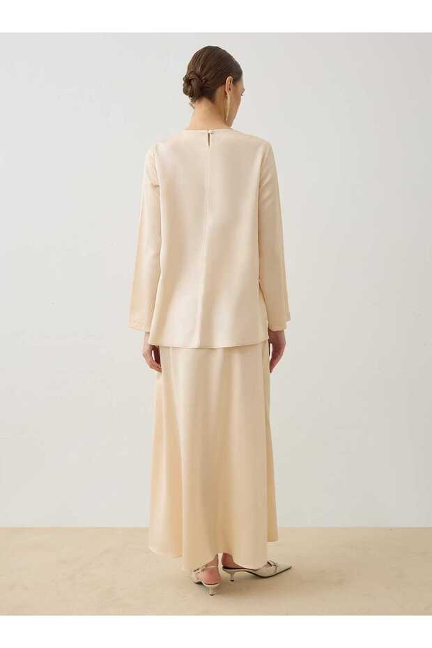 Saten Kumaş Tunik&Etek Takım - Vanilya - - 6