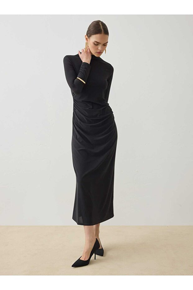 ντραπέ Λεπτομερές Φόρεμα - Μαύρο - - 4