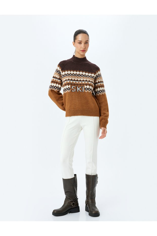 Ethnic Patterned Long Sleeve High Top Sweater