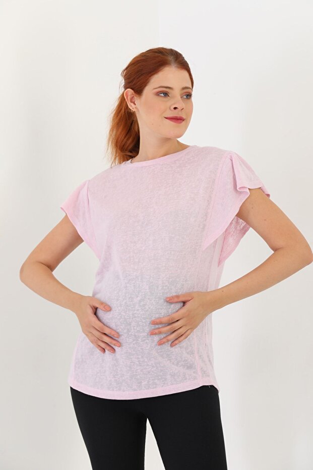 Pink Maternity Sleeve Ruffled Soft Fabric T-Shirt