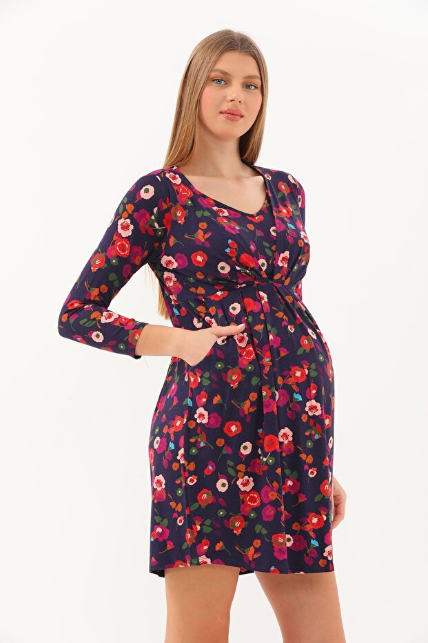 Floral Patterned Maternity & Maternity Breastfeeding Dress
