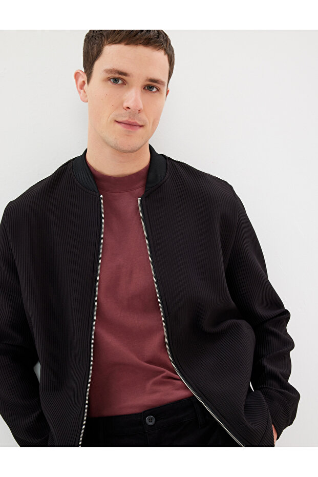 Bomber Jacket with Ribbed Zipper