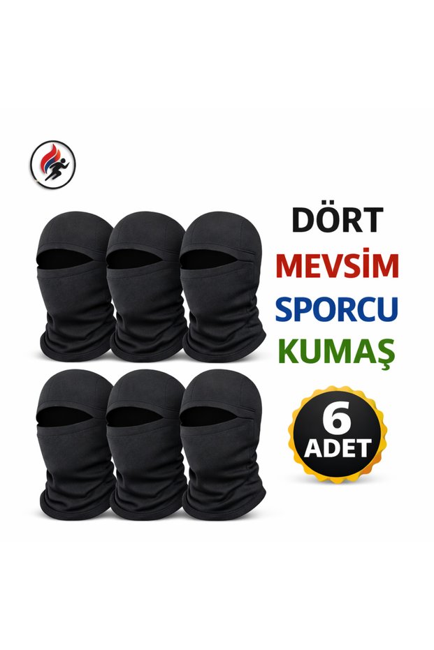 6 Pieces of Face Mask Balaklava Stitching Detail Sporty Diver Sportsman Fabric Unisex Black