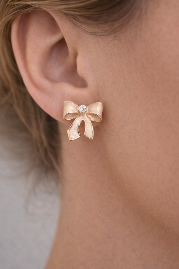 Zinae Beige Butterfly Figured Crystal Stone Stylish Gold Framed Earrings