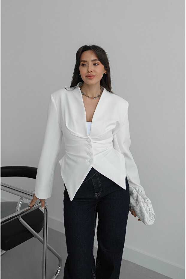White Tie-Detail Back Blazer Jacket