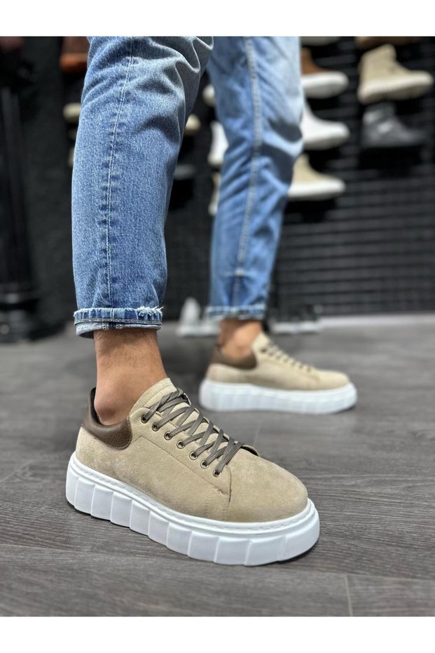 Rlx-A44 Men's Lace-Up High Sole Suede Sneakers Shoes Sbt - Beige