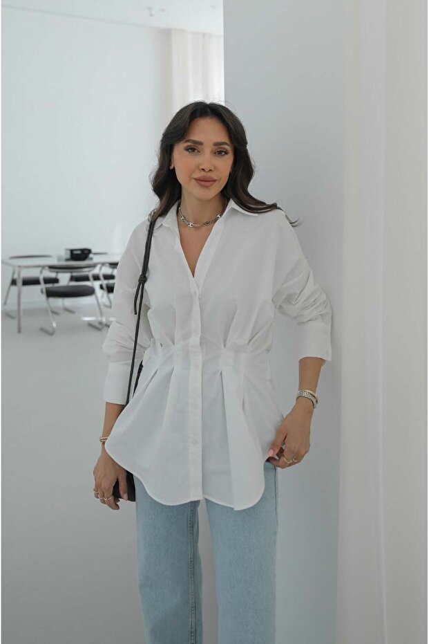 White Capote Shirt with Waist Darts