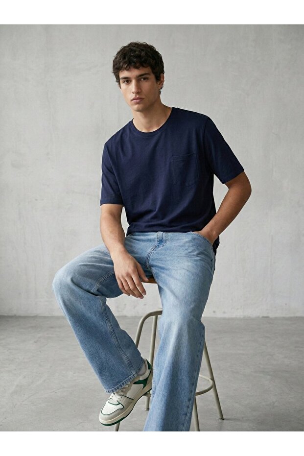 Flamlı Basic Lacivert T-shırt - 2
