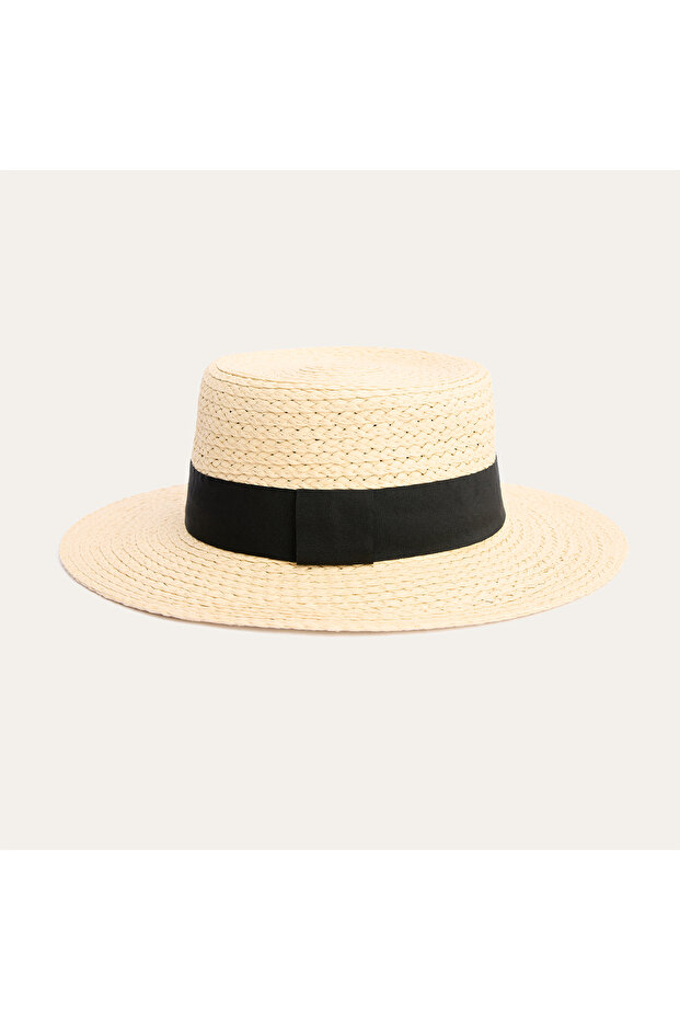 Women's Ecru Ribbon Straw Fedora Hat