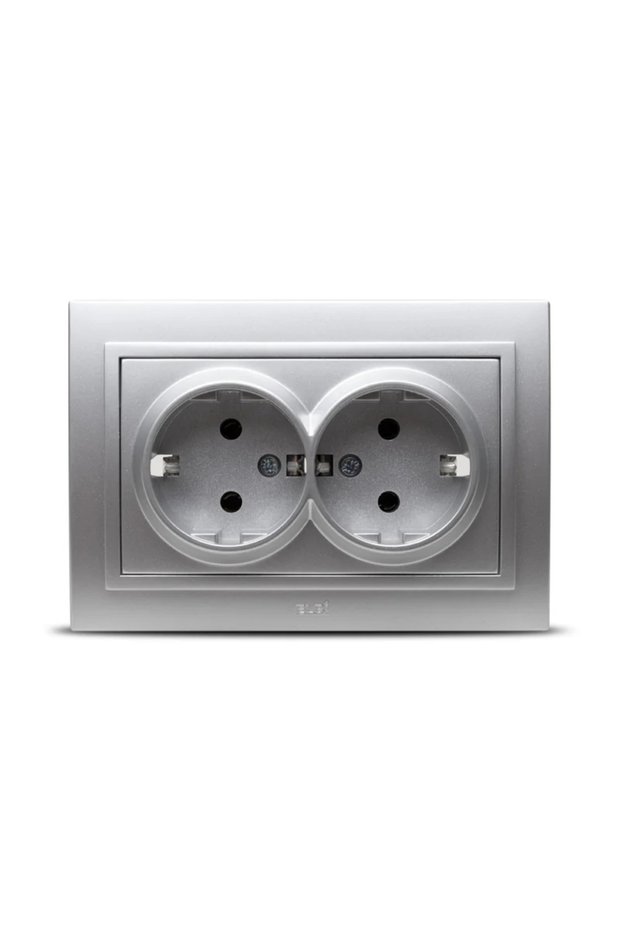Zena double schuko socket, classic, IP20, gray