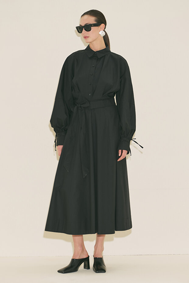 LABECA BAĞLAMALI GÖMLEK SİYAH - 4