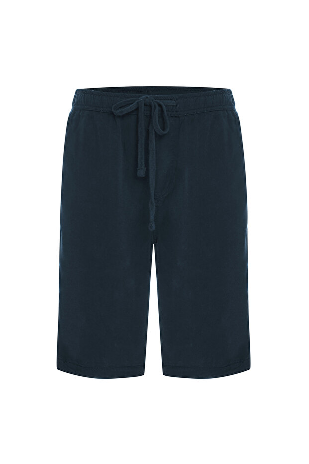 Men's Navy Blue Straight Fit Elastic Waist Shorts