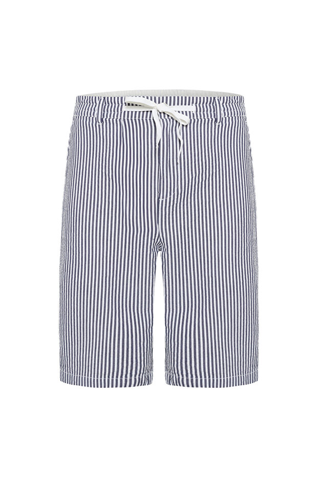 Men's Indigo Striped Straight Fit Tie-Back Shorts