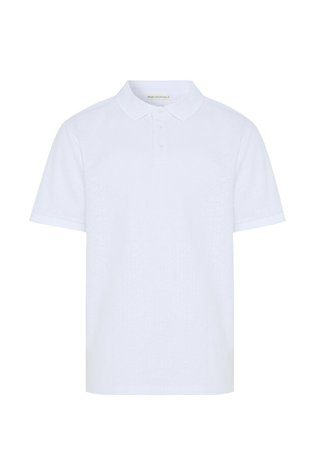 Men's White Polo Collar Knitted Short Sleeve T-Shirt