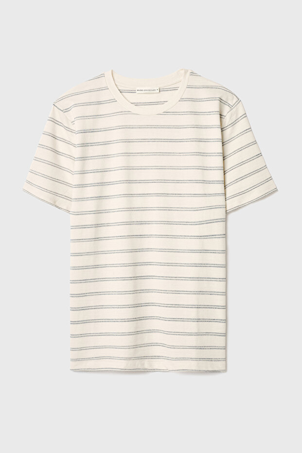Men's Ecru Striped Crew Neck T-Shirt