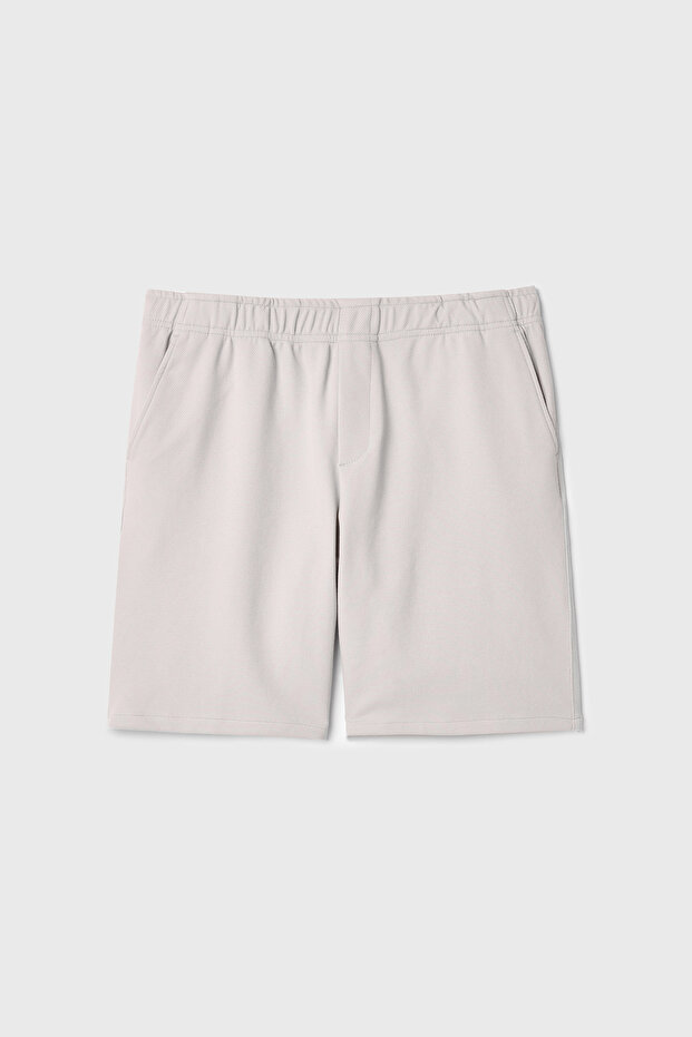 Men's Beige Color Straight Fit Elastic Waist Shorts