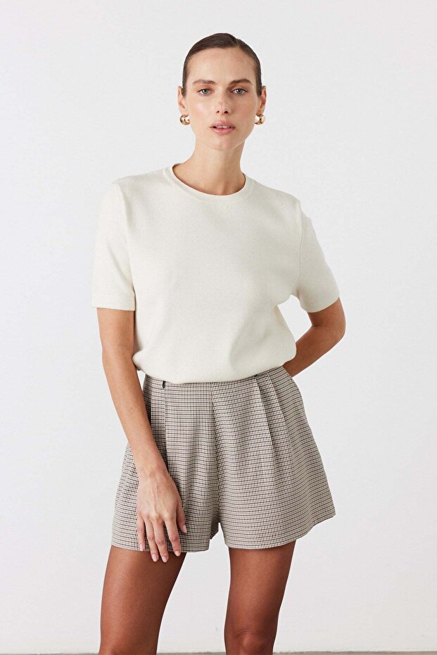 Basic Kısa Kol Triko Kazak Beyaz - 1