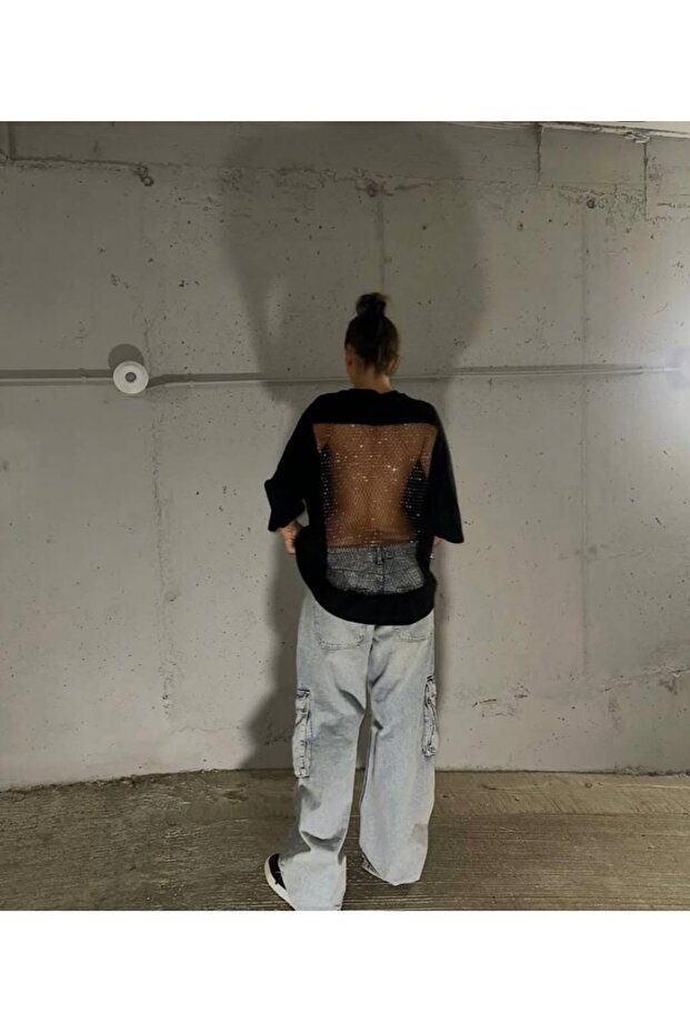 Stone Embellished Back Detail Oversized T-Shirt