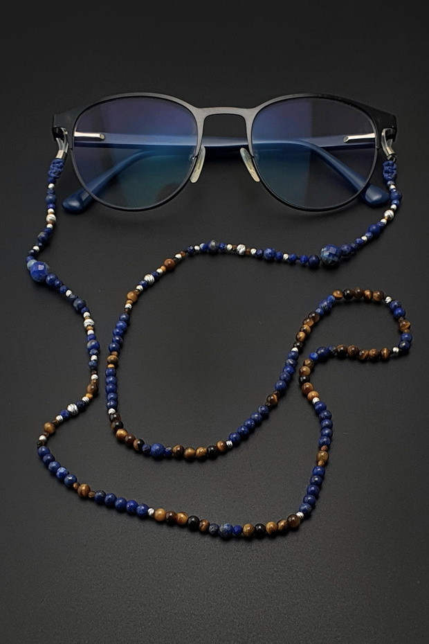 Original Natural Stone Lapis Tiger's Eye Silver Glasses Cord