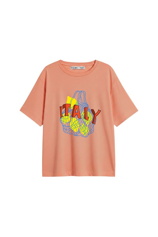 İtaly Lemon B Printed Relaxed Fit Yavruağzı Women's T-Shirt