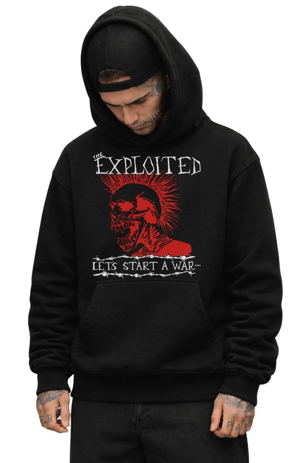 Unisex Oversized the Exploited Let's Start a War Printed Hooded Rock Band Sweatshirt
