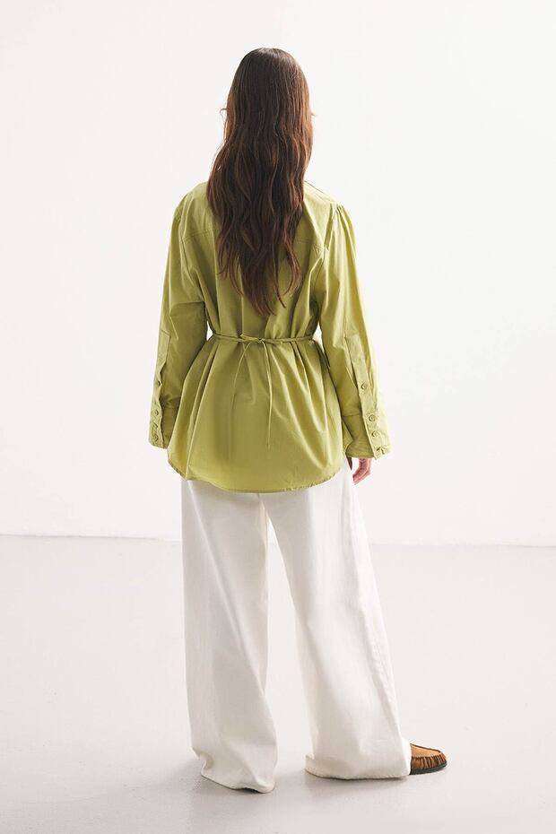Kalın Manşetli Olive Gömlek - 8