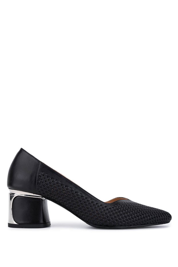 Women's Genuine Leather Black Heeled Shoes