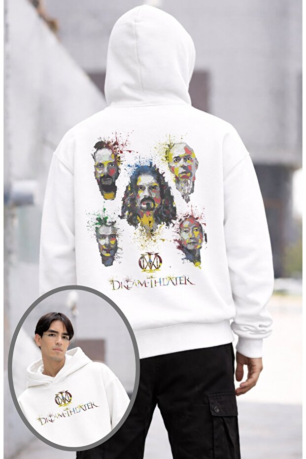 Unisex Dream Theater Sırt Printed Hooded Sweatshirt, Oversized Rock Band Themed Hoodie