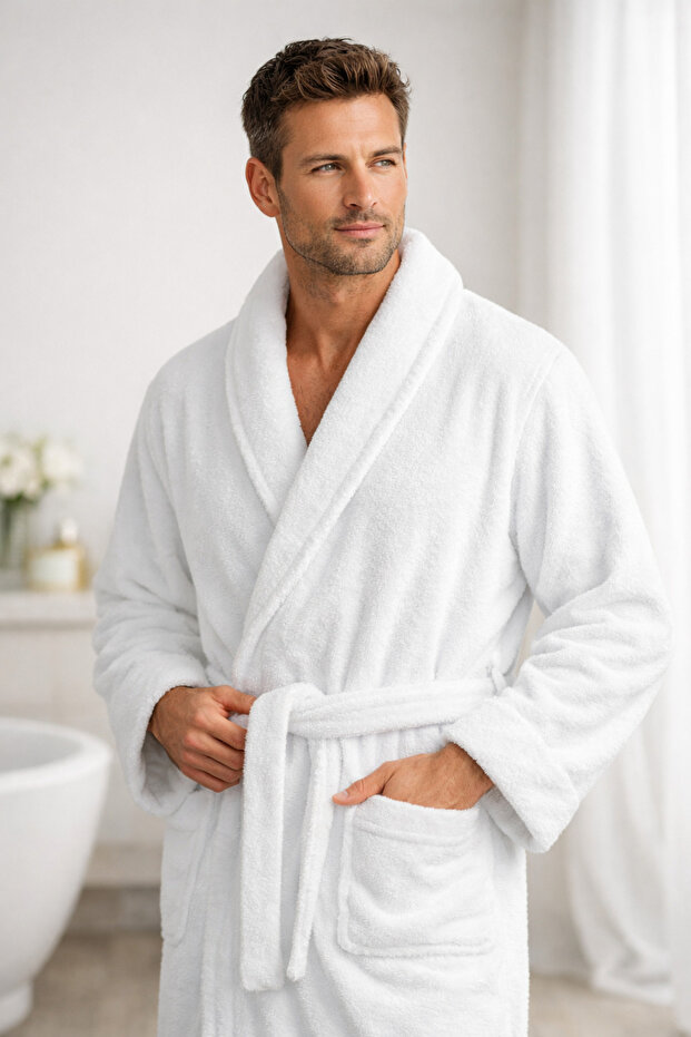 White Velour Cotton Bathrobe – Ultra Soft Plush Spa & Hotel Style Robe | Unisex Free Size