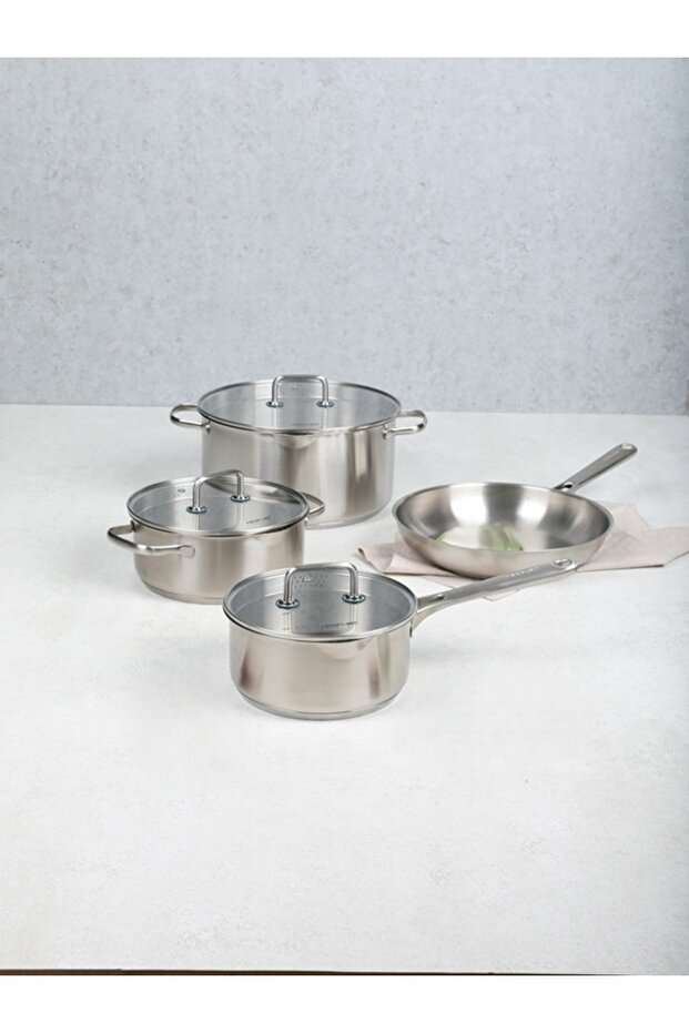 ,Cooking Set 7Pcs,Stainless Steel (16,20,24cm pots with lid+Fry pan 20cm)non-glossy
