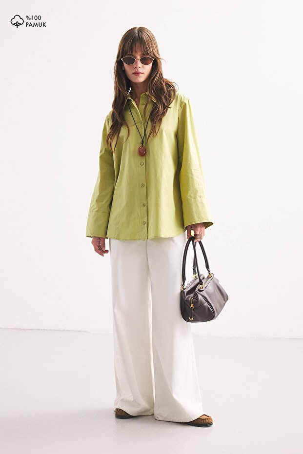 Kalın Manşetli Olive Gömlek - 1