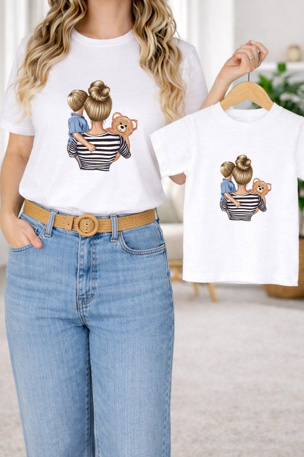 Mother Son Combination Oversized T-Shirt – Mother & Child Twin T-Shirt Strong Mother Printed (Single Price)