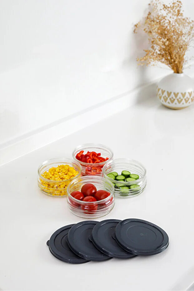 Premium Breakfast Set of 4 410 Cc | Gray Plastic Lid, Glass Storage Container, Airtight