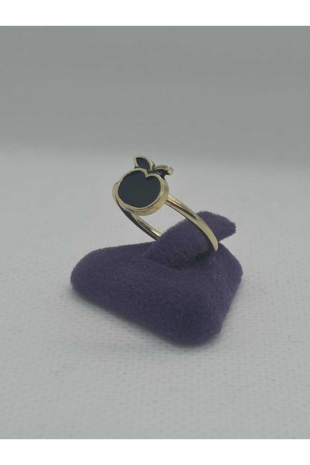 Apple Figured Steel Children's Ring with Enamel Inlay, Yellow Gold Color Plated, Adjustable Size