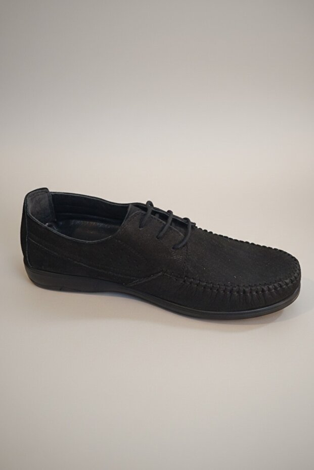 Enes Black Nubuck Lace-Up Poly Sole Genuine Leather Leather Ek Shoes
