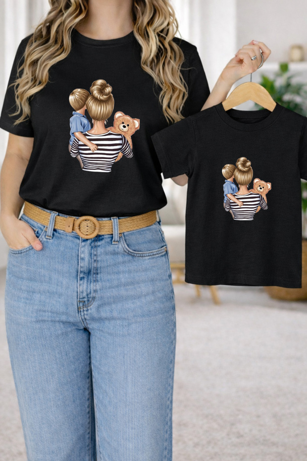 Mother Son Combination Oversized T-Shirt – Mother & Child Twin T-Shirt Strong Mother Printed (Single Price)