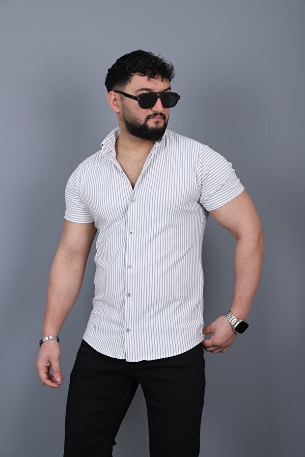 Men's Striped Knitted Short Sleeve Shirt