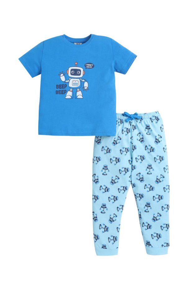 Boys Robot Graphic Cotton Pajama Set – T-Shirt & Pajama Pants Nightwear